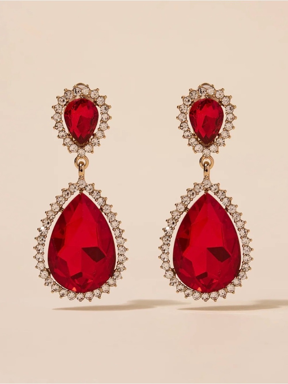 Red Teardrop Crystal Drop Earrings - Women Jewelry